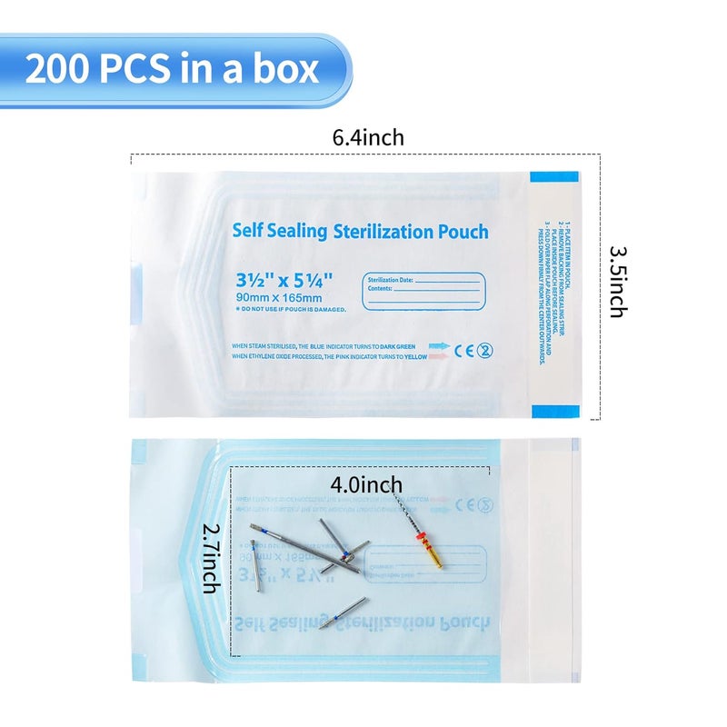 Annhua Dental Sterilization Pouches 3.5" x 6.5", Self Seal Sterilization Pouch with Color Changing Indicator, 200 Pcs Sterilizer Bags for Dental Offices and Nail Cleaning Tools - Image 2